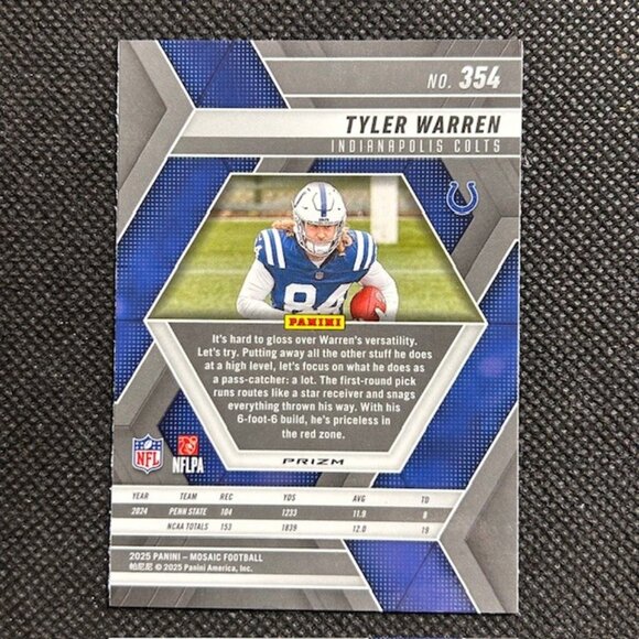 2025 Panini Mosaic Football Tyler Warren Silver Holo RC Rookie #354 Colts - Picture 2 of 2